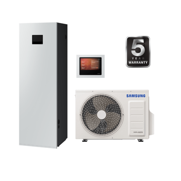 SAMSUNG ORAS–VANDUO 6.0/6.5 KW SPLIT ŠILUMOS SIURBLIO KOMPLEKTAS SU ATNAUJINTA 200 L TALPA, INTEGRUOTU WIFI, NORDIC SERIJA